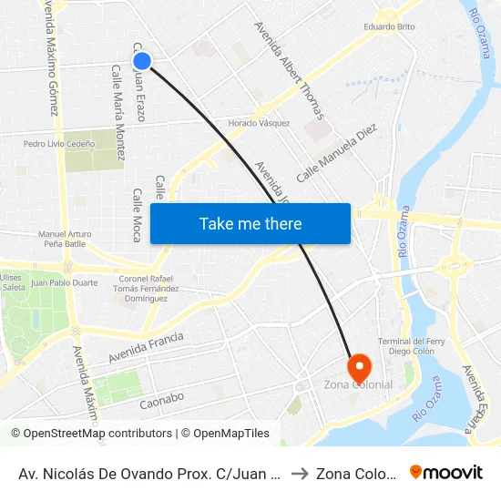Av. Nicolás De Ovando Prox. C/Juan Erazo to Zona Colonial map