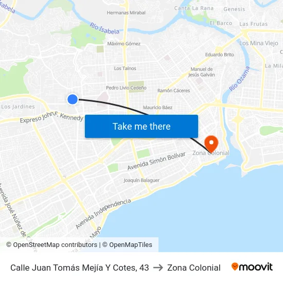Calle Juan Tomás Mejía Y Cotes, 43 to Zona Colonial map