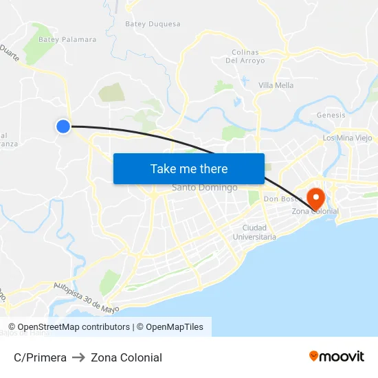 C/Primera to Zona Colonial map