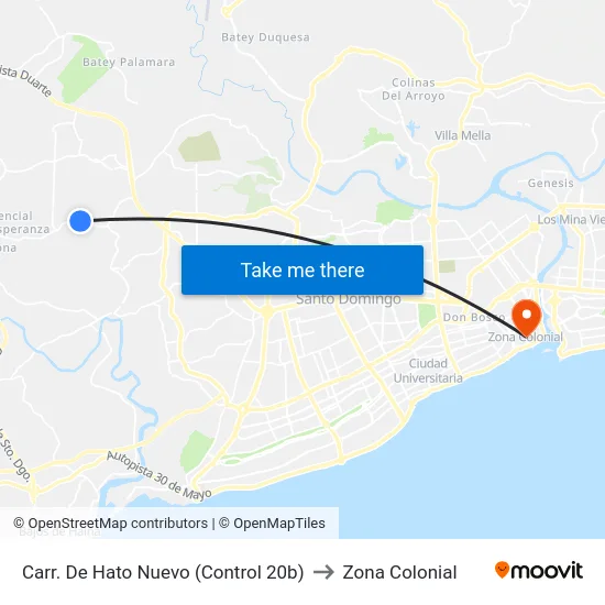 Carr. De Hato Nuevo (Control 20b) to Zona Colonial map