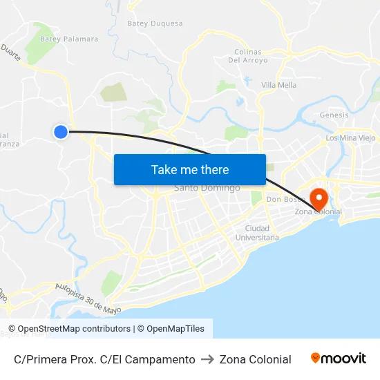 C/Primera Prox. C/El Campamento to Zona Colonial map