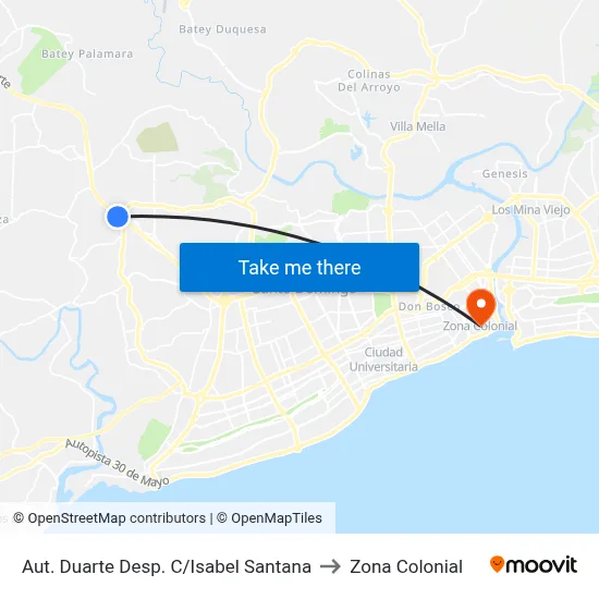 Aut. Duarte Desp. C/Isabel Santana to Zona Colonial map