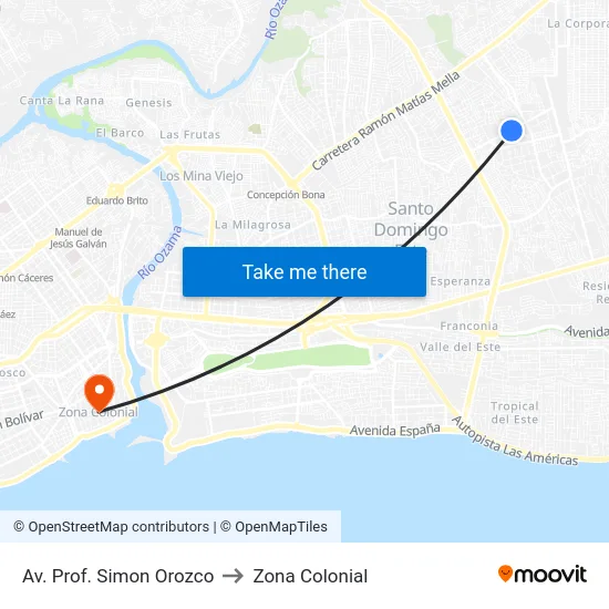 Av. Prof. Simon Orozco to Zona Colonial map