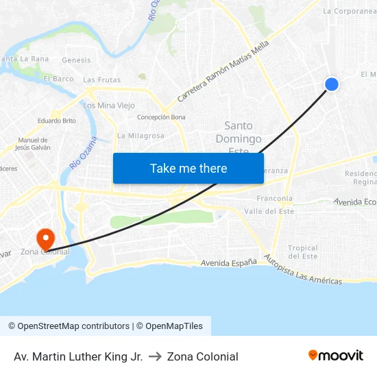 Av. Martin Luther King Jr. to Zona Colonial map