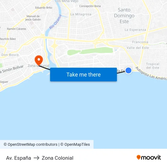 Av. España to Zona Colonial map