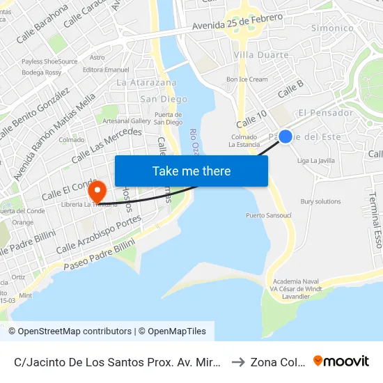 C/Jacinto De Los Santos Prox. Av. Mirador Del Este to Zona Colonial map