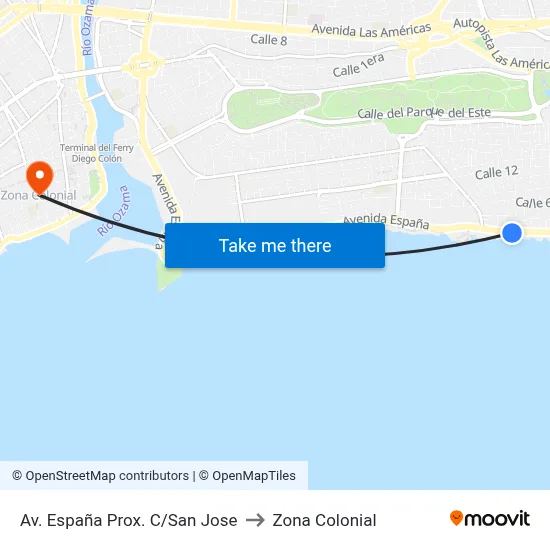 Av. España Prox. C/San Jose to Zona Colonial map
