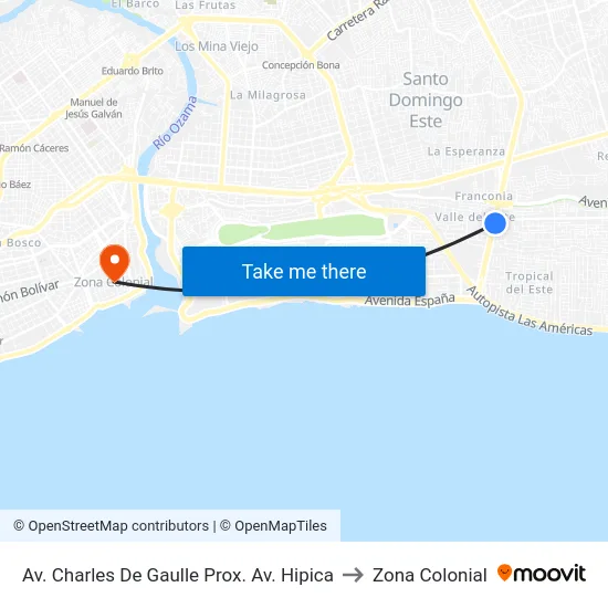 Av. Charles De Gaulle Prox. Av. Hipica to Zona Colonial map