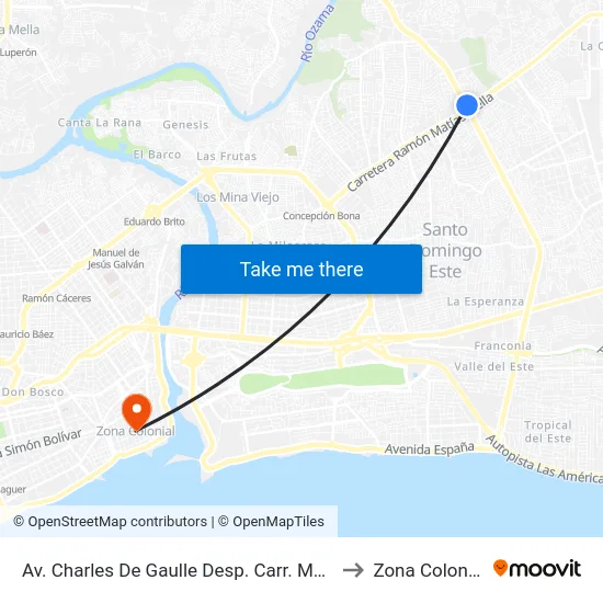 Av. Charles De Gaulle Desp. Carr. Mella to Zona Colonial map