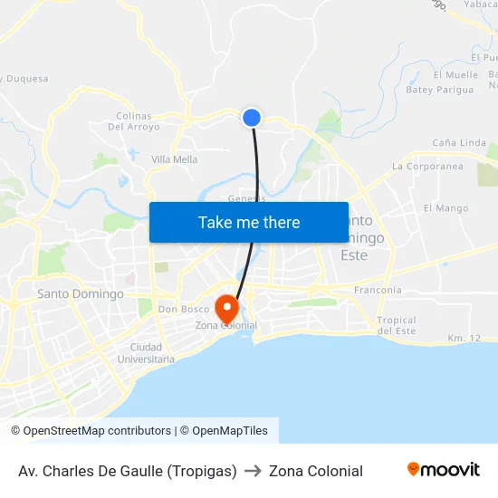 Av. Charles De Gaulle (Tropigas) to Zona Colonial map