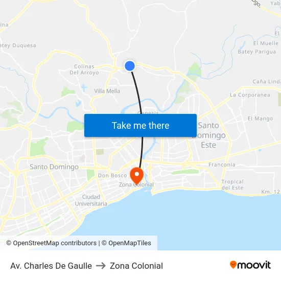 Av. Charles De Gaulle to Zona Colonial map