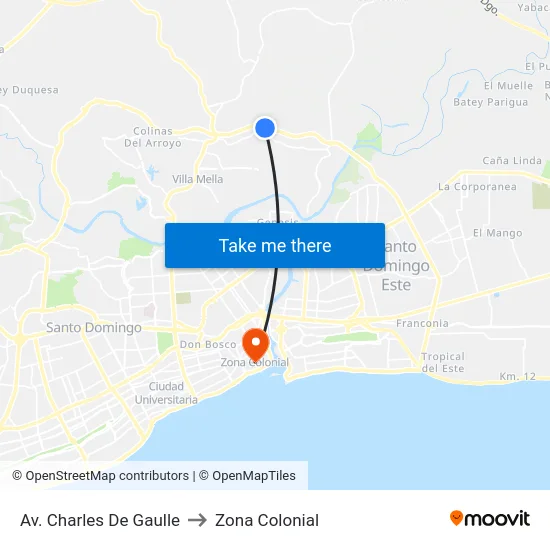 Av. Charles De Gaulle to Zona Colonial map