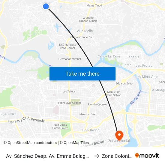 Av. Sánchez Desp. Av. Emma Balaguer to Zona Colonial map