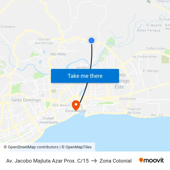 Av. Jacobo Majluta Azar Prox. C/15 to Zona Colonial map