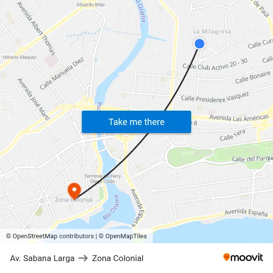 Av. Sabana Larga to Zona Colonial map