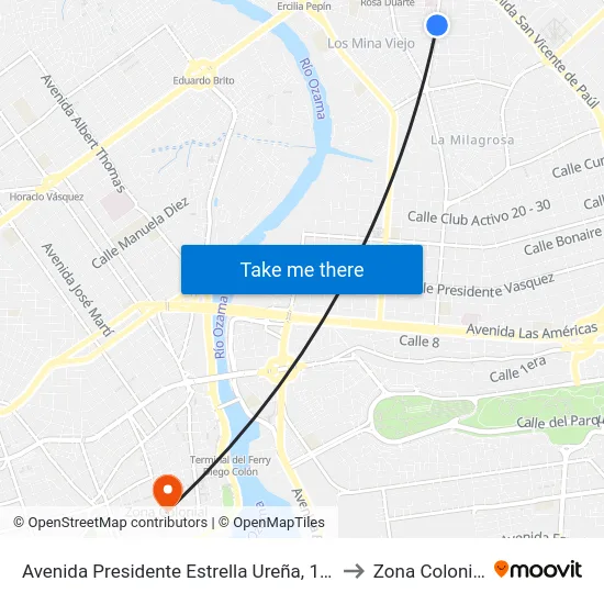 Avenida Presidente Estrella Ureña, 195 to Zona Colonial map
