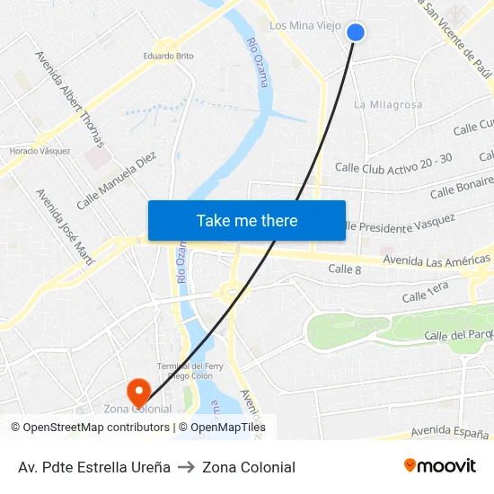 Av. Pdte Estrella Ureña to Zona Colonial map