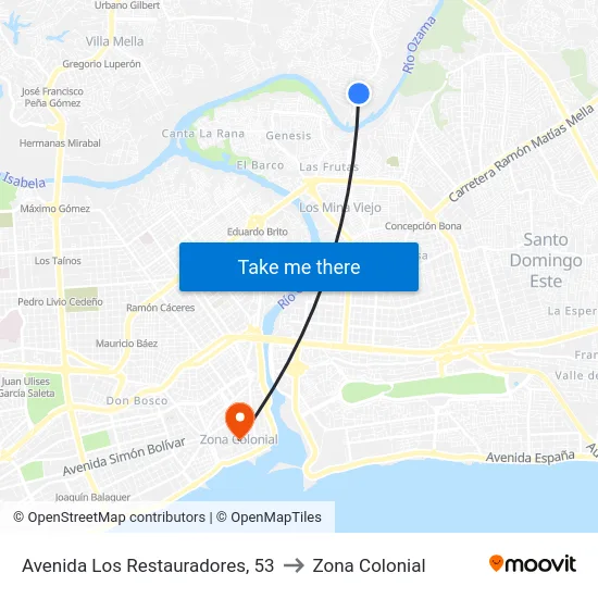 Avenida Los Restauradores, 53 to Zona Colonial map