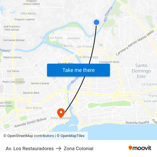 Av. Los Restauradores to Zona Colonial map