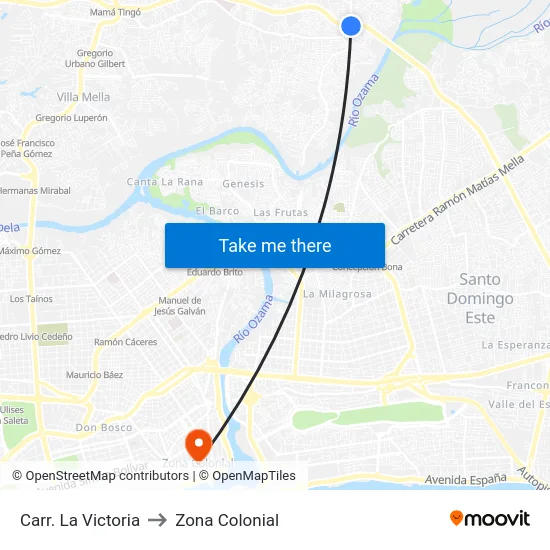 Carr. La Victoria to Zona Colonial map