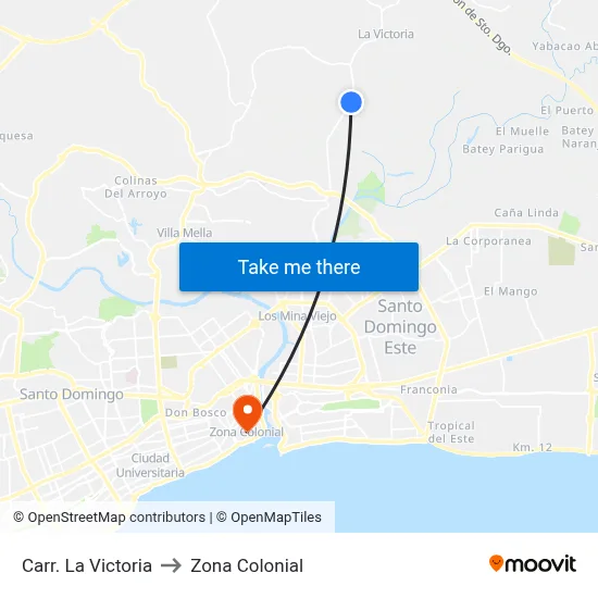 Carr. La Victoria to Zona Colonial map
