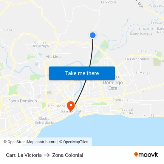 Carr. La Victoria to Zona Colonial map