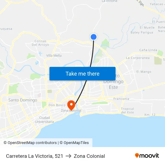 Carretera La Victoria, 521 to Zona Colonial map