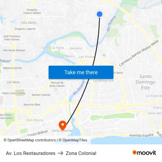 Av. Los Restauradores to Zona Colonial map