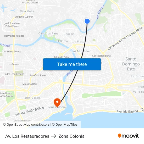 Av. Los Restauradores to Zona Colonial map