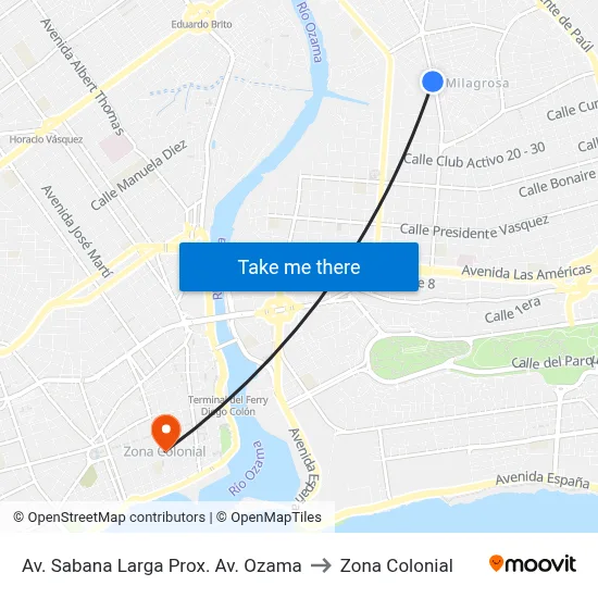 Av. Sabana Larga Prox. Av. Ozama to Zona Colonial map