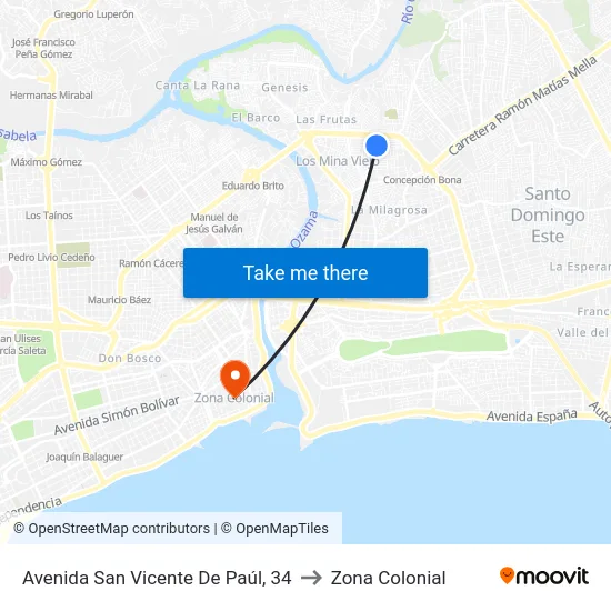 Avenida San Vicente De Paúl, 34 to Zona Colonial map