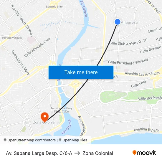 Av. Sabana Larga Desp. C/6-A to Zona Colonial map