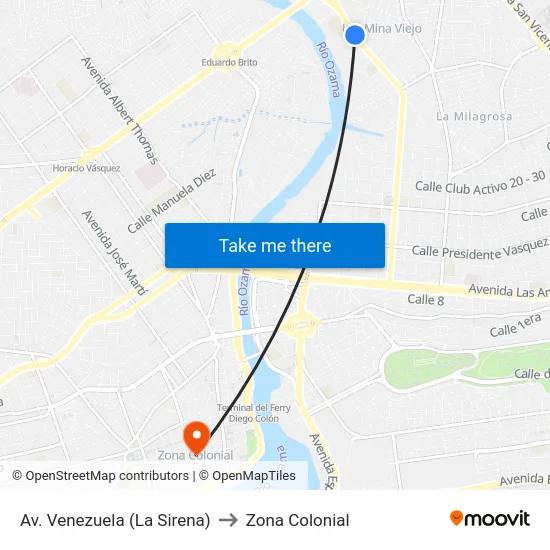 Av. Venezuela (La Sirena) to Zona Colonial map