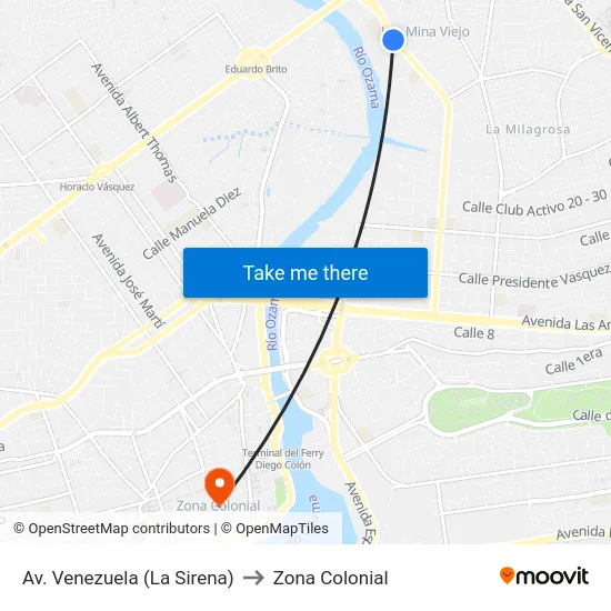 Av. Venezuela (La Sirena) to Zona Colonial map