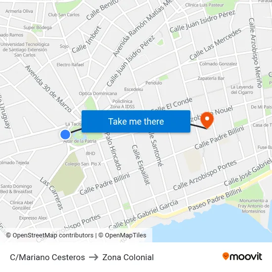 C/Mariano Cesteros to Zona Colonial map