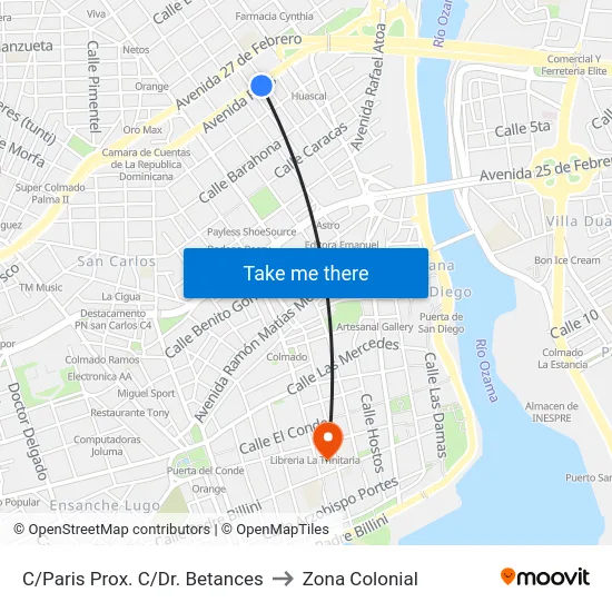 C/Paris Prox. C/Dr. Betances to Zona Colonial map