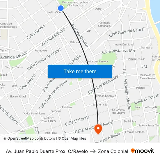 Av. Juan Pablo Duarte Prox. C/Ravelo to Zona Colonial map