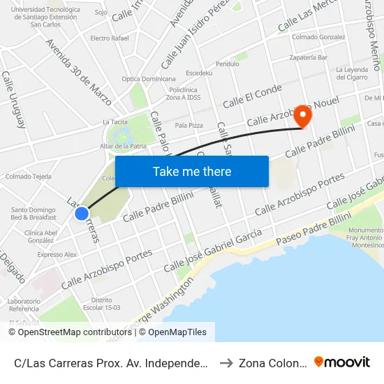 C/Las Carreras Prox. Av. Independencia to Zona Colonial map