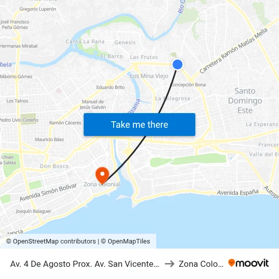 Av. 4 De Agosto Prox. Av. San Vicente De Paúl to Zona Colonial map