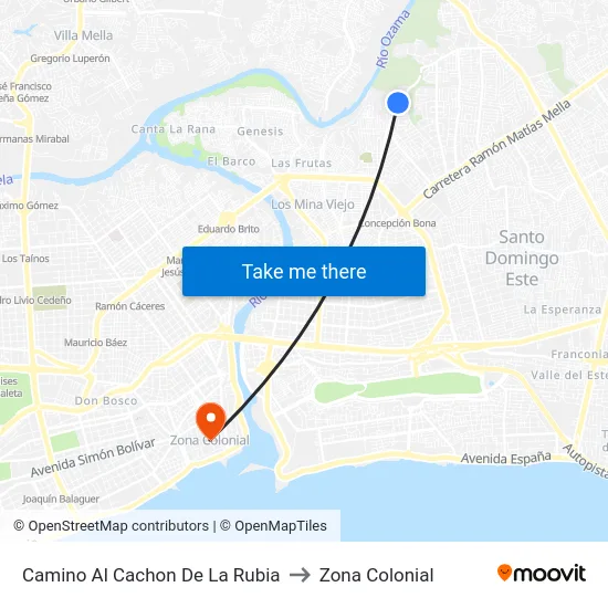 Camino Al Cachon De La Rubia to Zona Colonial map