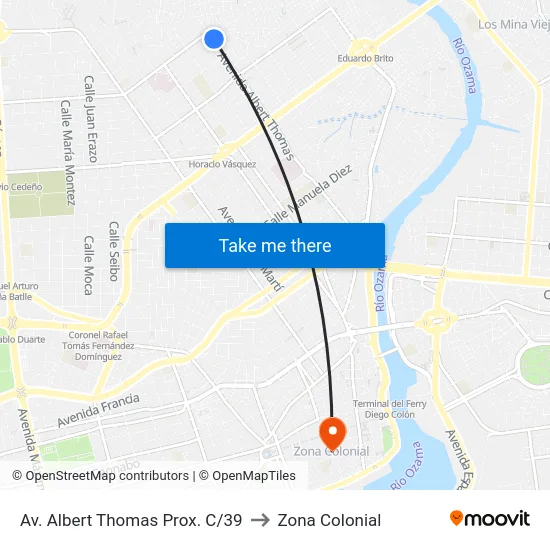 Av. Albert Thomas Prox. C/39 to Zona Colonial map