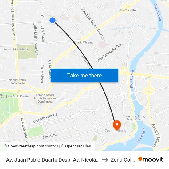 Av. Juan Pablo Duarte Desp. Av. Nicolás De Ovando to Zona Colonial map