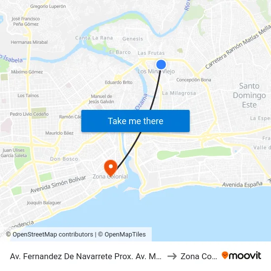 Av. Fernandez De Navarrete Prox. Av. Marcos Del Rosario to Zona Colonial map