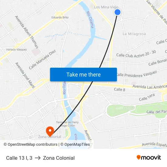 Calle 13 I, 3 to Zona Colonial map