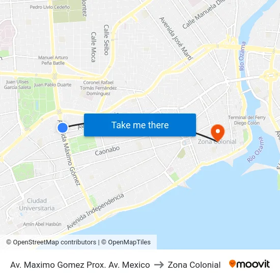 Av. Maximo Gomez Prox. Av. Mexico to Zona Colonial map