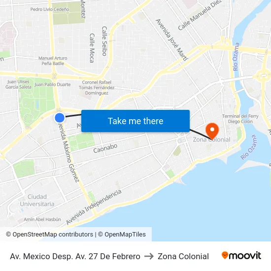 Av. Mexico Desp. Av. 27 De Febrero to Zona Colonial map