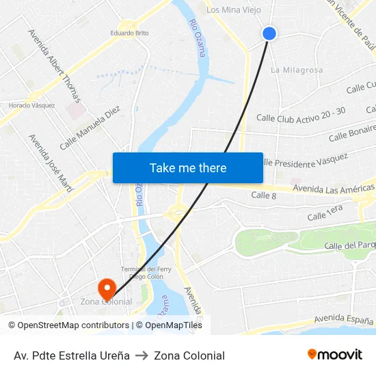 Av. Pdte Estrella Ureña to Zona Colonial map