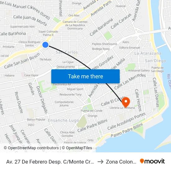 Av. 27 De Febrero Desp. C/Monte Cristi to Zona Colonial map