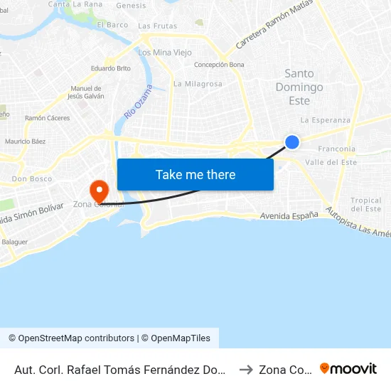 Aut. Corl. Rafael Tomás Fernández Domínguez (Sirena) to Zona Colonial map