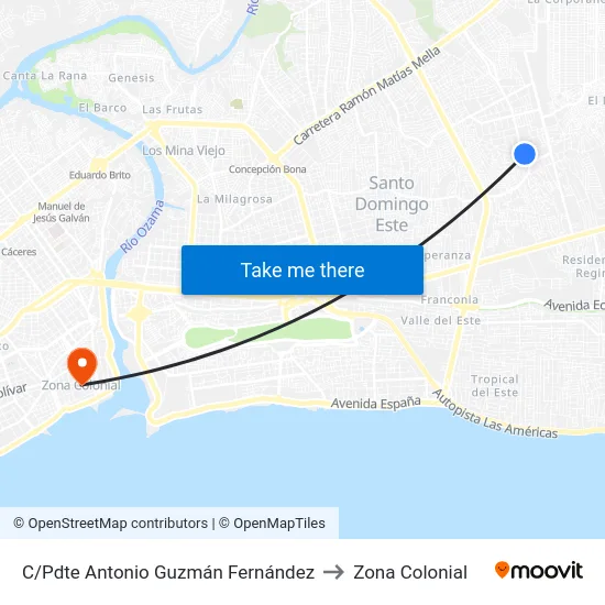 C/Pdte Antonio Guzmán Fernández to Zona Colonial map